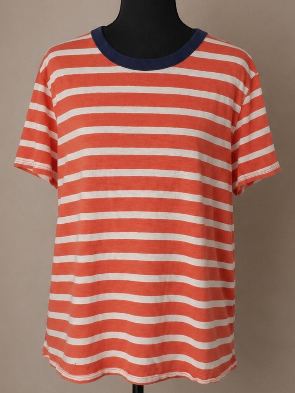 Old Navy Orange & White Striped Tee with Navy Neckline